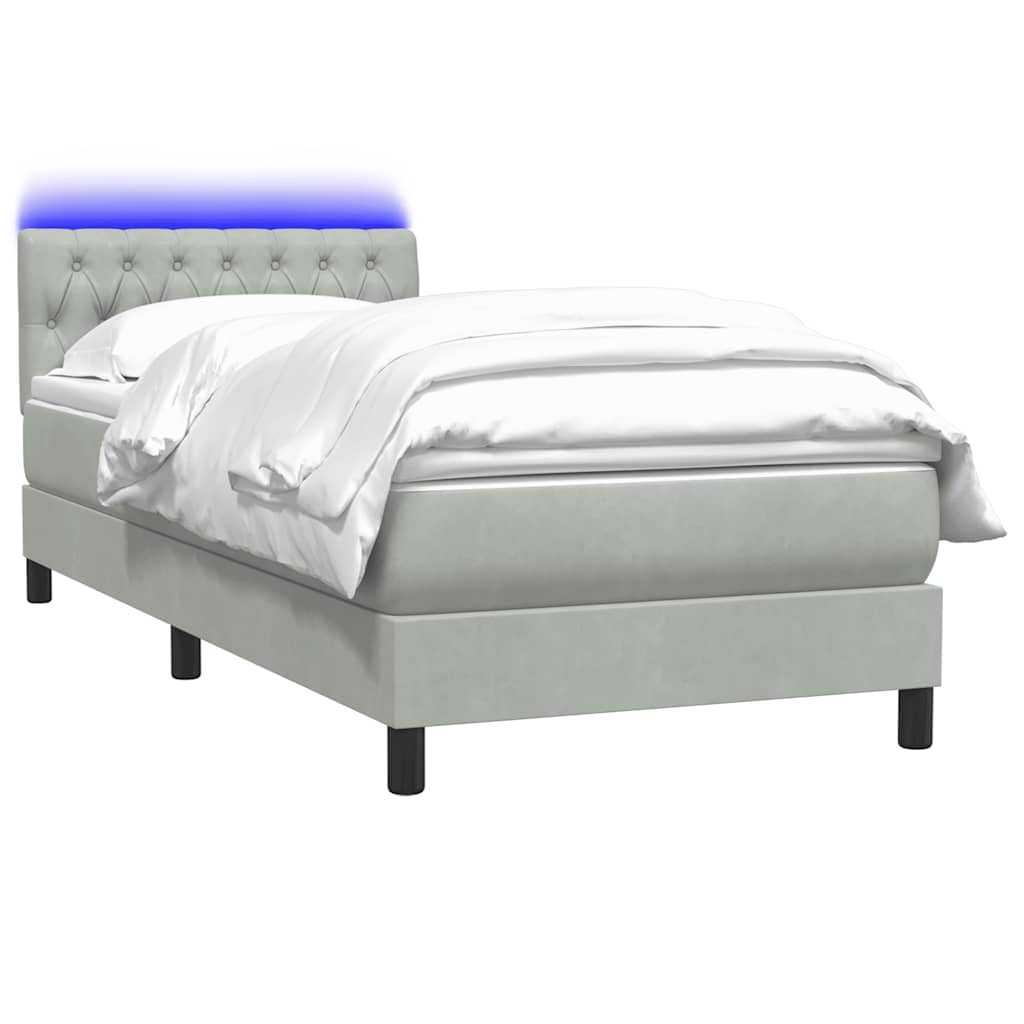 Box Spring krevet s madracem i LED svijetlo sivi 90x210 cm baršun