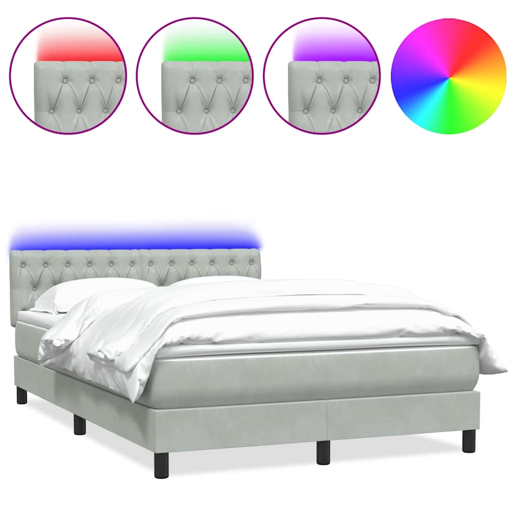 Krevet s oprugama i madracem LED svjetlosivi 160x210 cm baršunasti