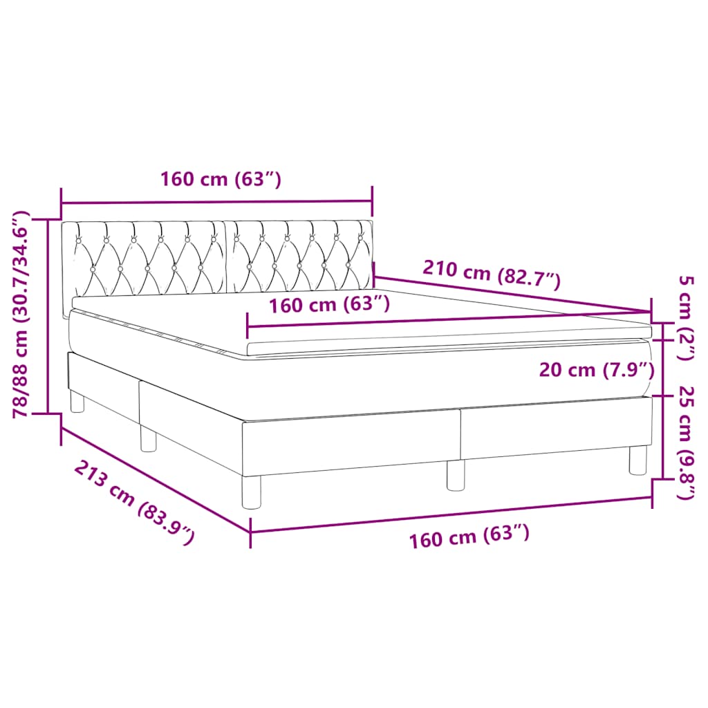 Krevet s oprugama i madracem LED svjetlosivi 160x210 cm baršunasti