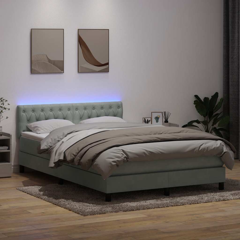 Krevet s oprugama i madracem LED svjetlosivi 160x210 cm baršunasti