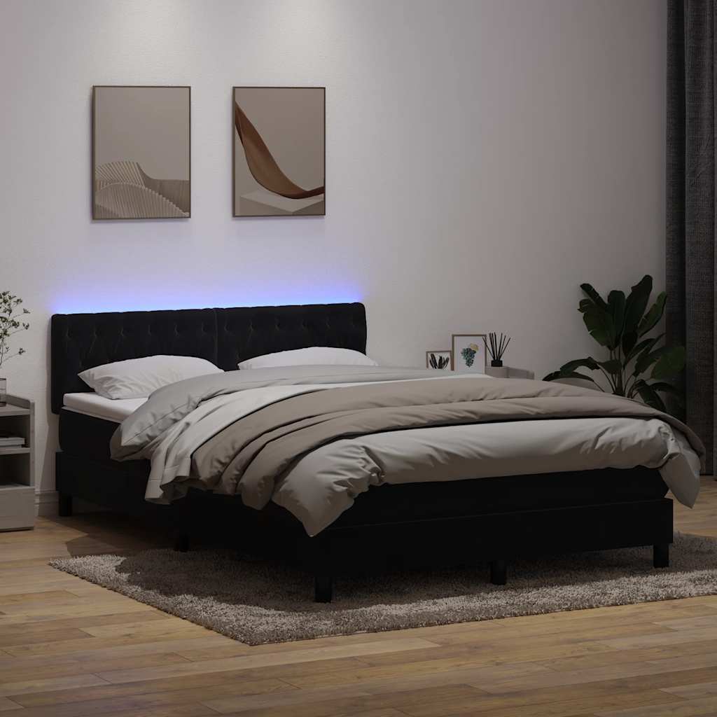 Box Spring krevet s madracem i LED crni 160x210 cm baršunasti