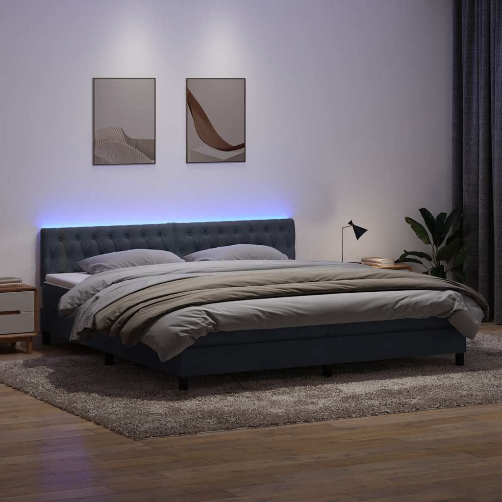 Krevet s oprugama i madracem LED tamnosivi 180x210 cm baršunasti