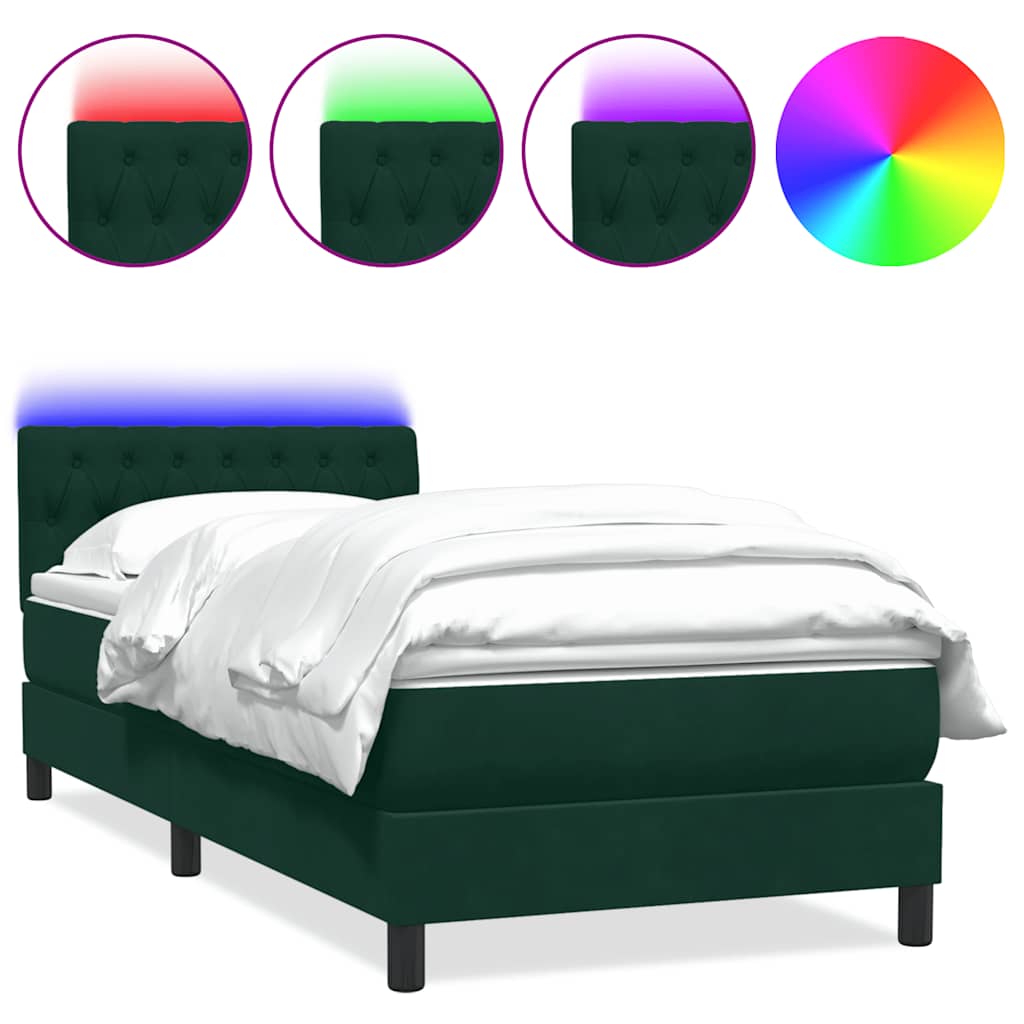 Box Spring krevet s madracem i LED tamnozeleni 80x220 cm baršun