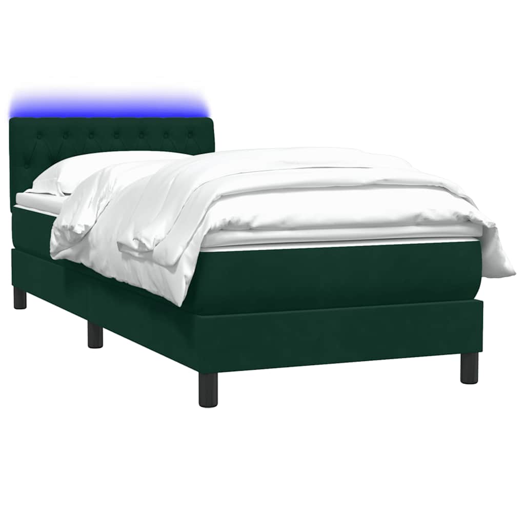 Box Spring krevet s madracem i LED tamnozeleni 80x220 cm baršun