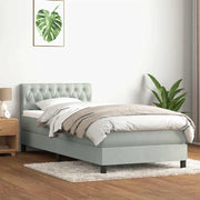 Box Spring krevet s madracem i LED svijetlo sivi 90x220 cm baršun