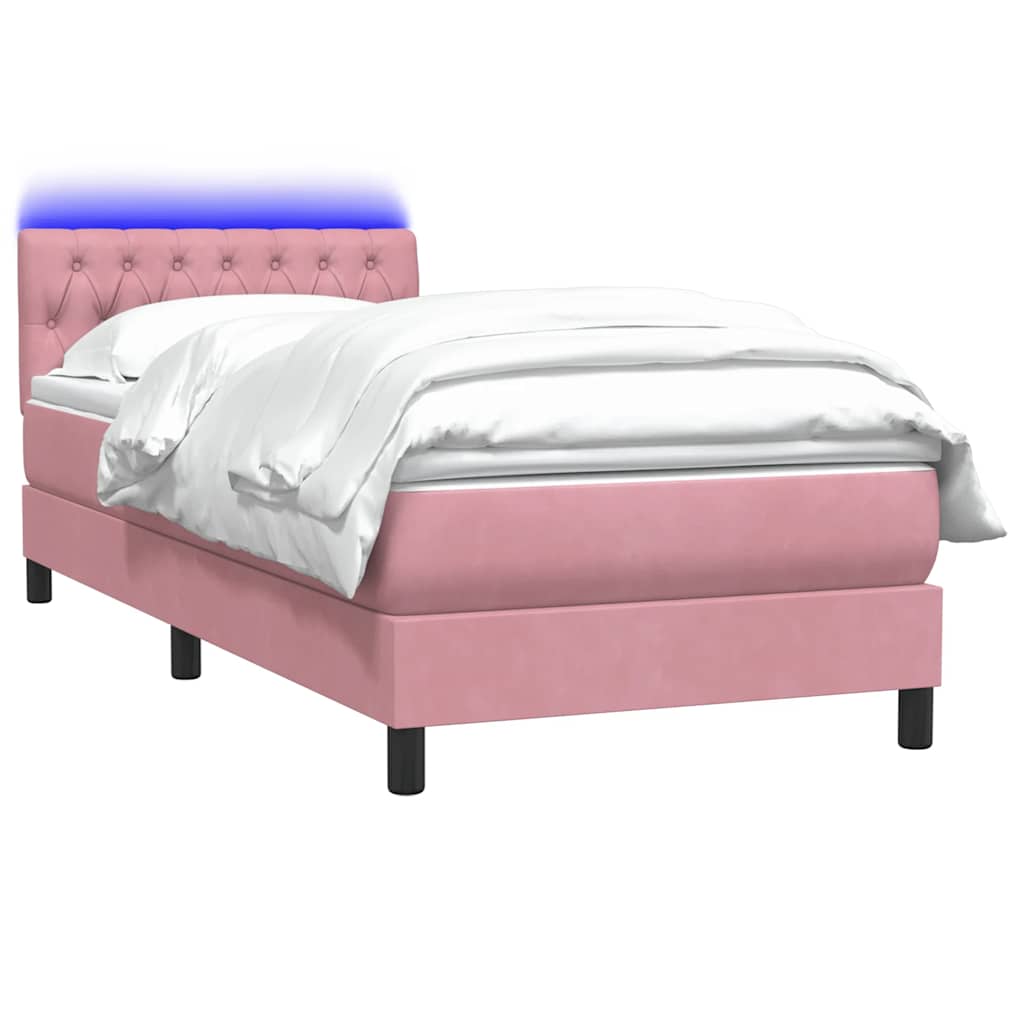 Box Spring krevet s madracem i LED ružičasti 90x220 cm baršunasti