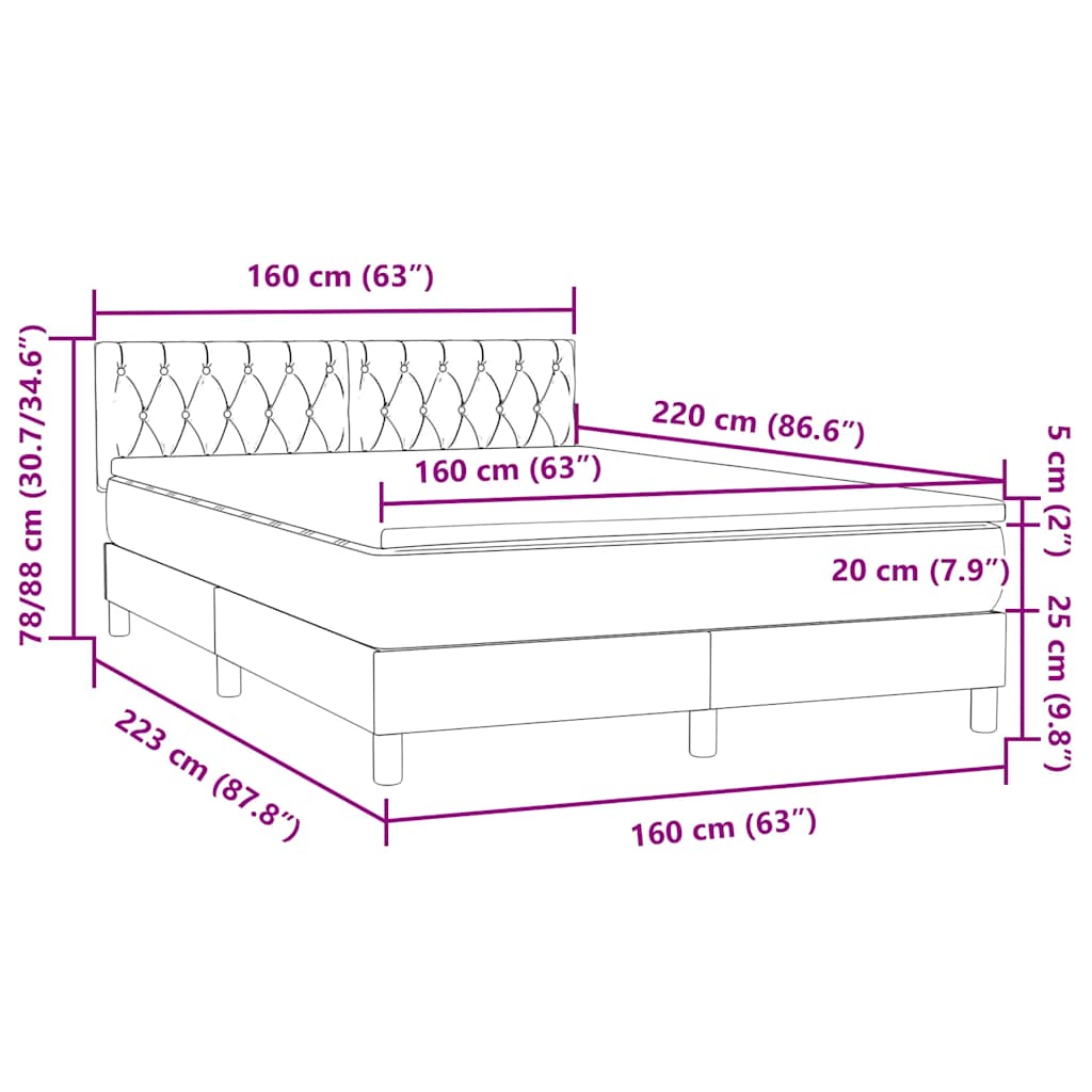 Box Spring krevet s madracem i LED ružičasti 160x220 cm baršun