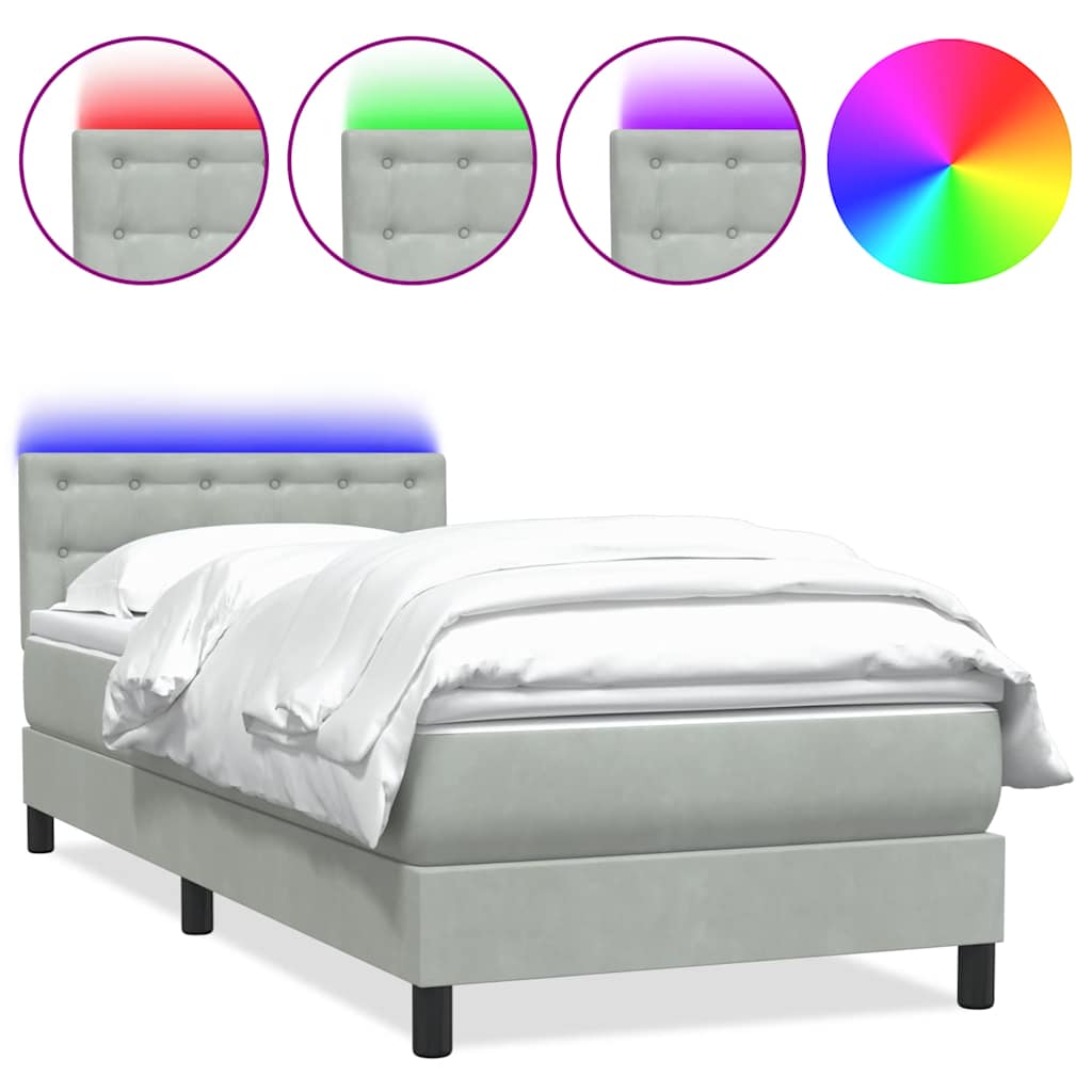 Box Spring krevet s madracem i LED svijetlo sivi 80x210 cm baršun