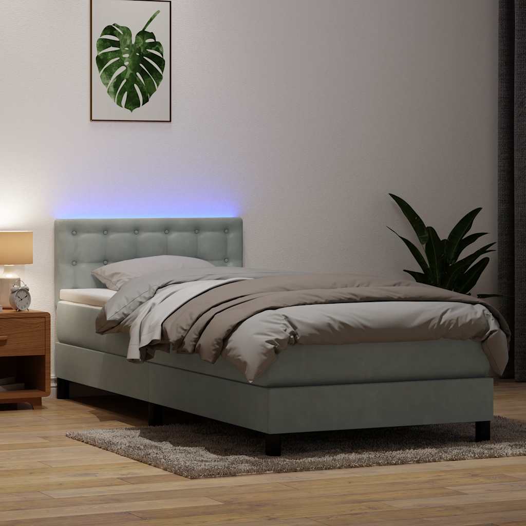 Box Spring krevet s madracem i LED svijetlo sivi 80x210 cm baršun