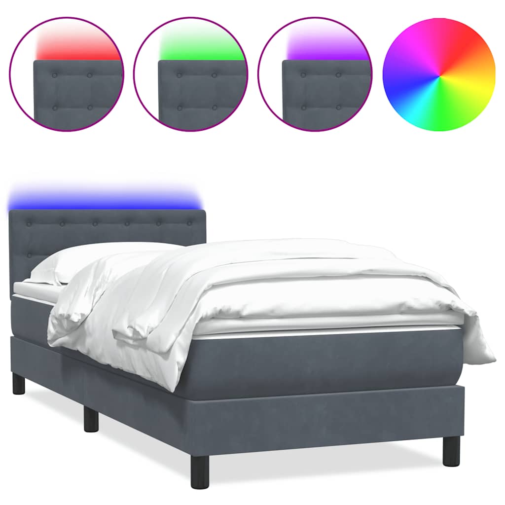 Box Spring krevet s madracem i LED tamno sivi 80x210 cm baršun