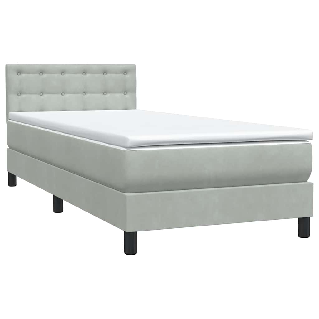 Box Spring krevet s madracem i LED svijetlo sivi 90x210 cm baršun