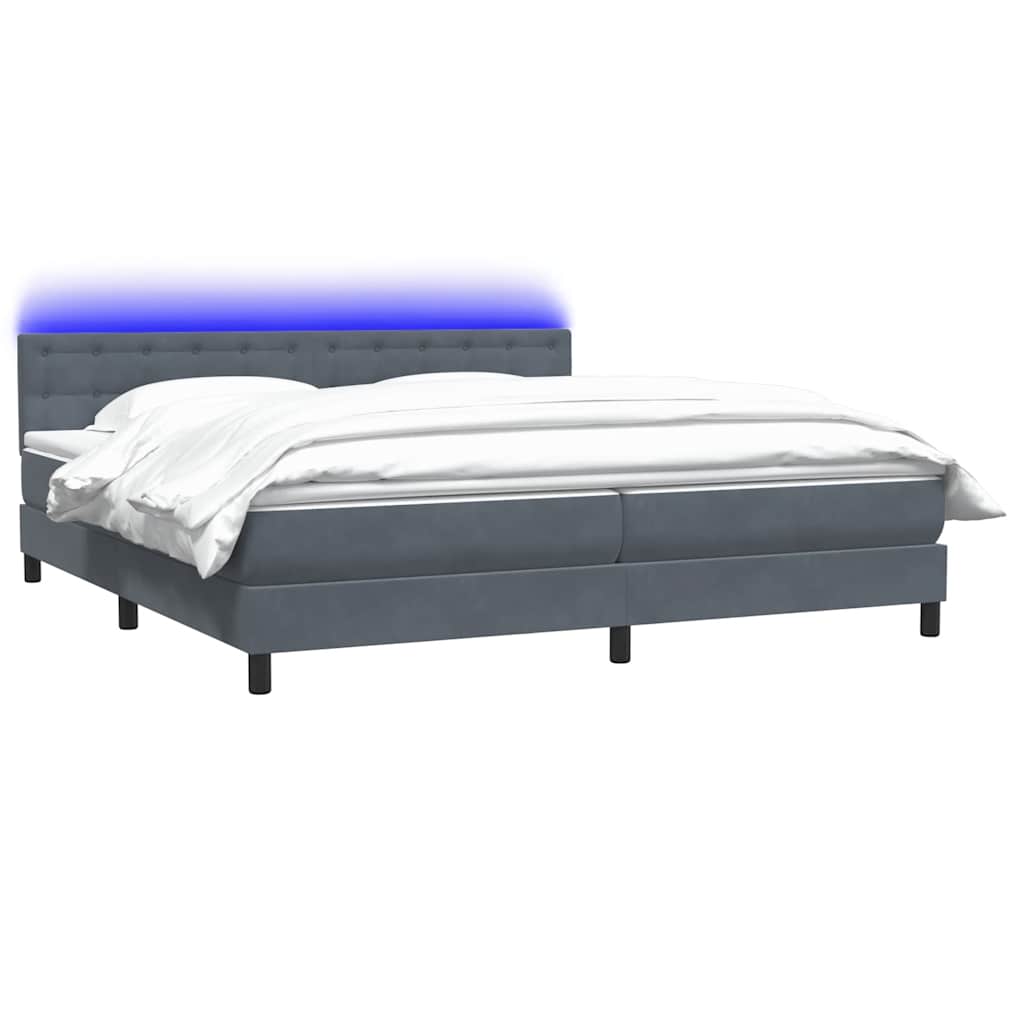 Krevet s oprugama i madracem LED tamnosivi 180x210 cm baršunasti