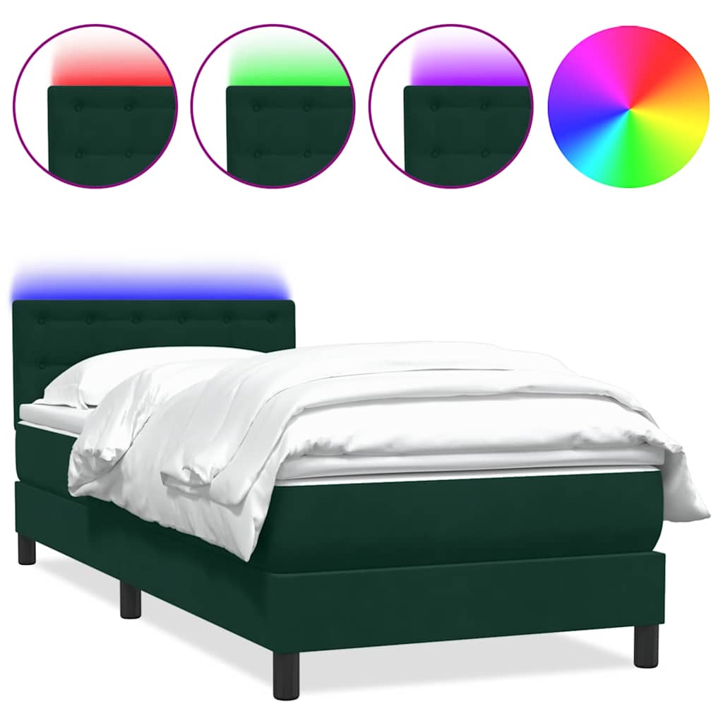 Box Spring krevet s madracem i LED tamnozeleni 80x220 cm baršun
