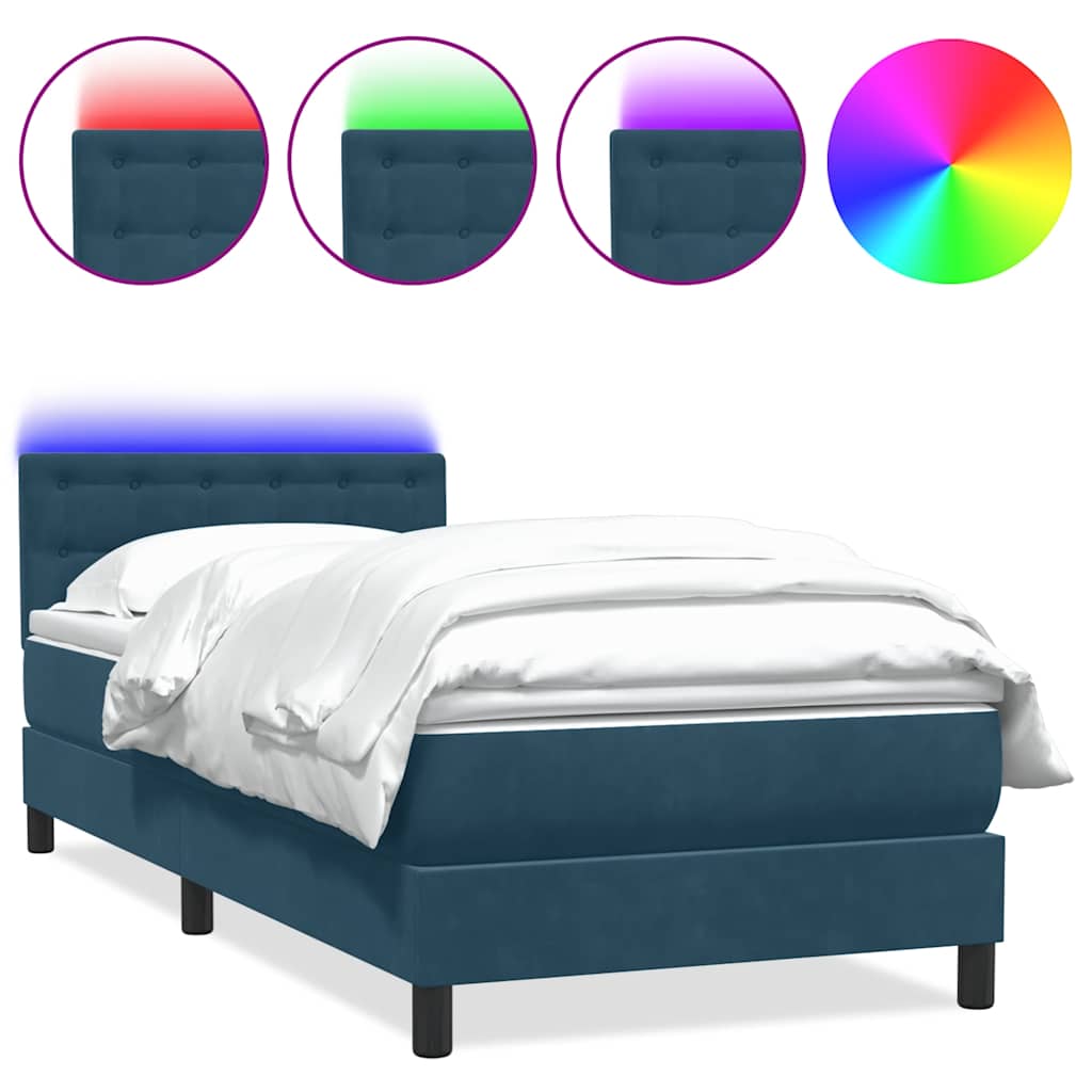 Box Spring krevet s madracem i LED tamnoplavi 80x220 cm baršunasti