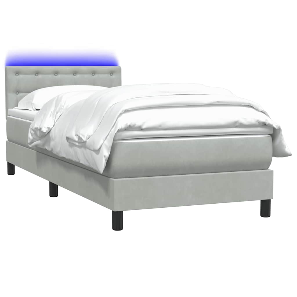 Box Spring krevet s madracem i LED svijetlo sivi 90x220 cm baršun
