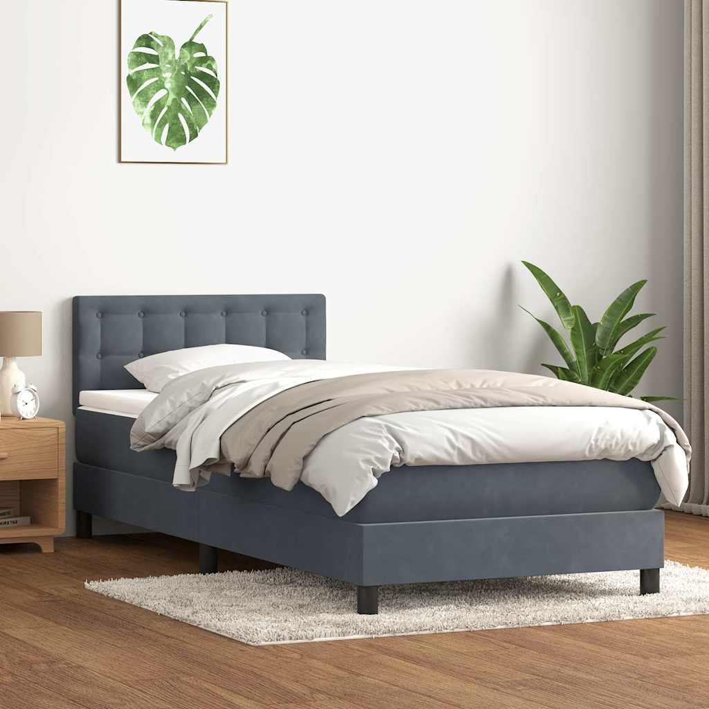 Box Spring krevet s madracem i LED tamnosivi 90x220 cm baršunasti
