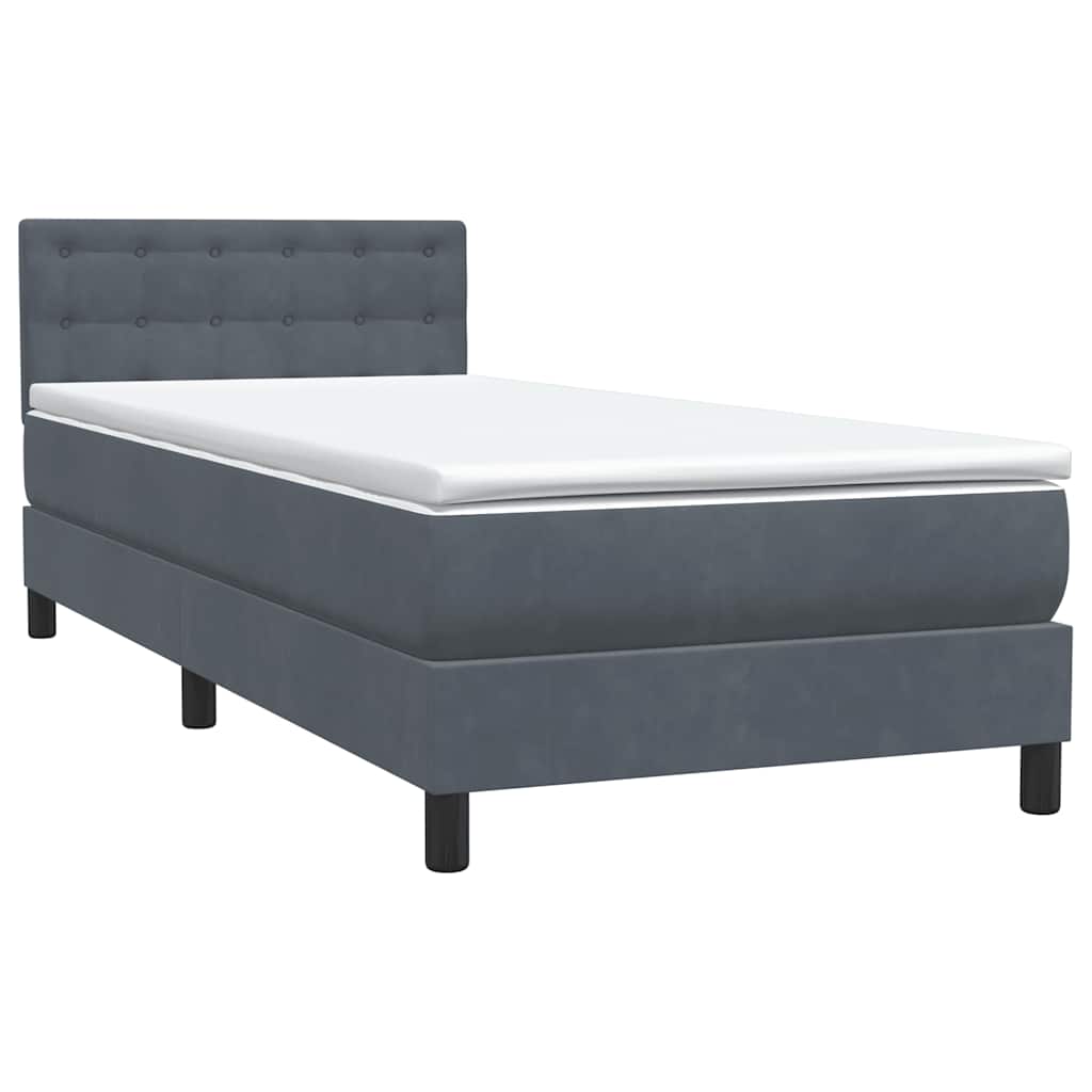 Box Spring krevet s madracem i LED tamnosivi 90x220 cm baršunasti
