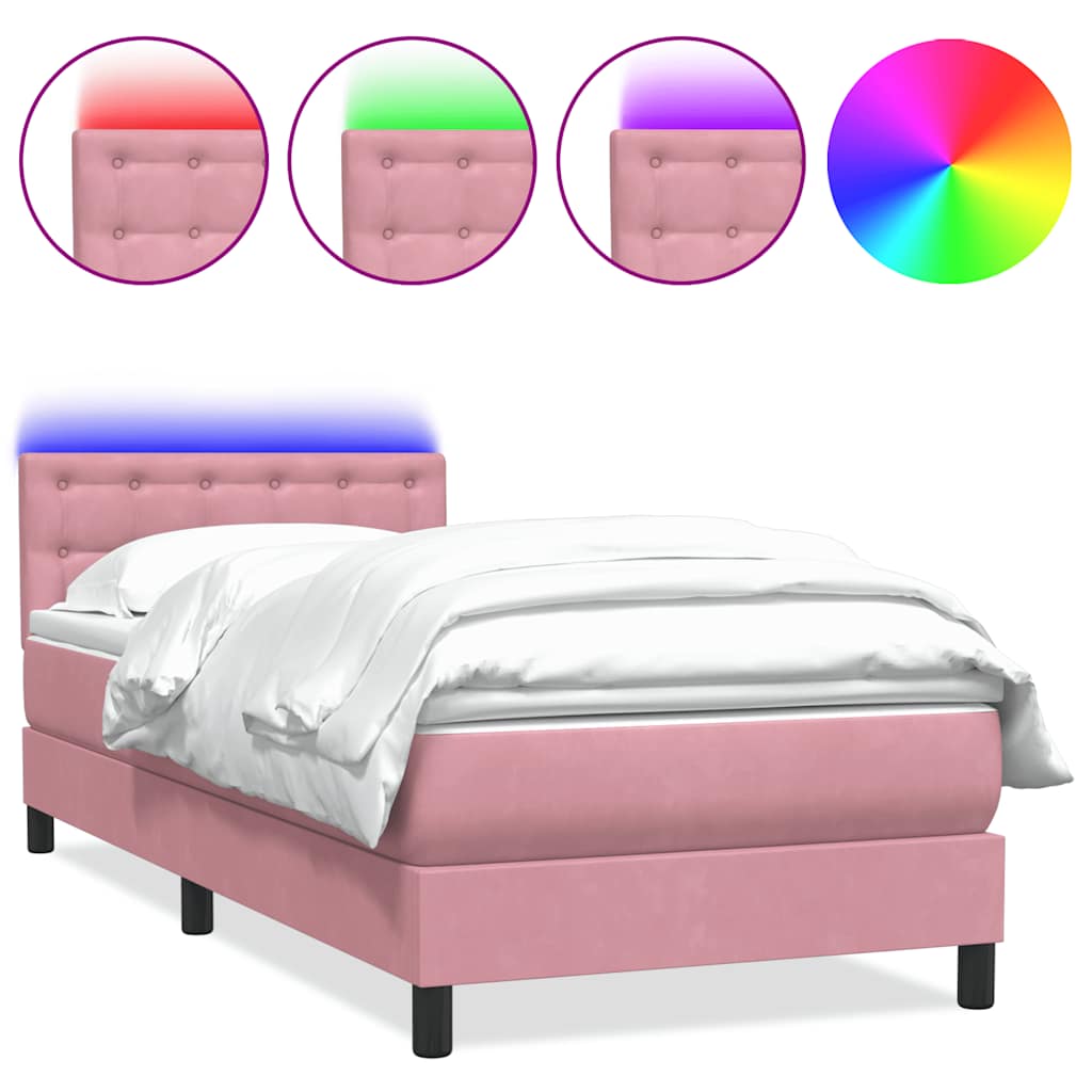 Box Spring krevet s madracem i LED ružičasti 90x220 cm baršunasti