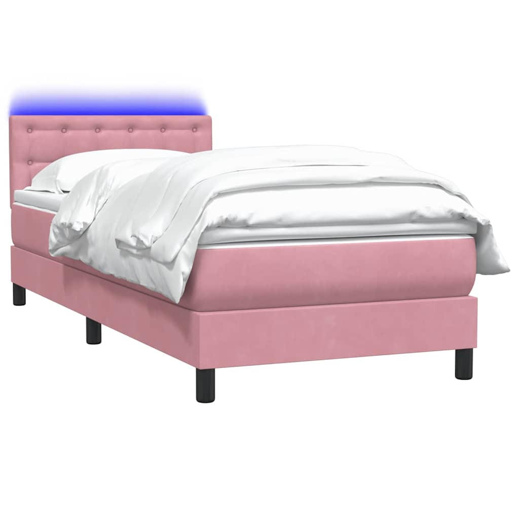 Box Spring krevet s madracem i LED ružičasti 90x220 cm baršunasti