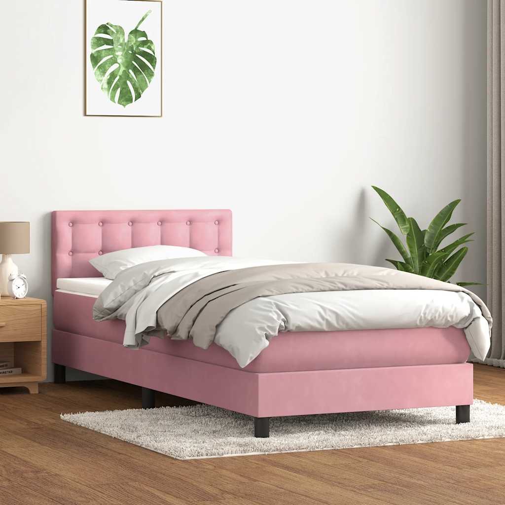 Box Spring krevet s madracem i LED ružičasti 90x220 cm baršunasti