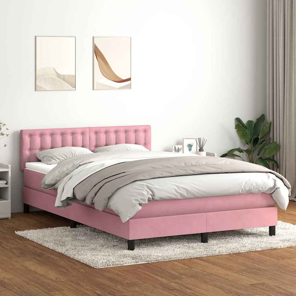 Box Spring krevet s madracem i LED ružičasti 140x220 cm baršun