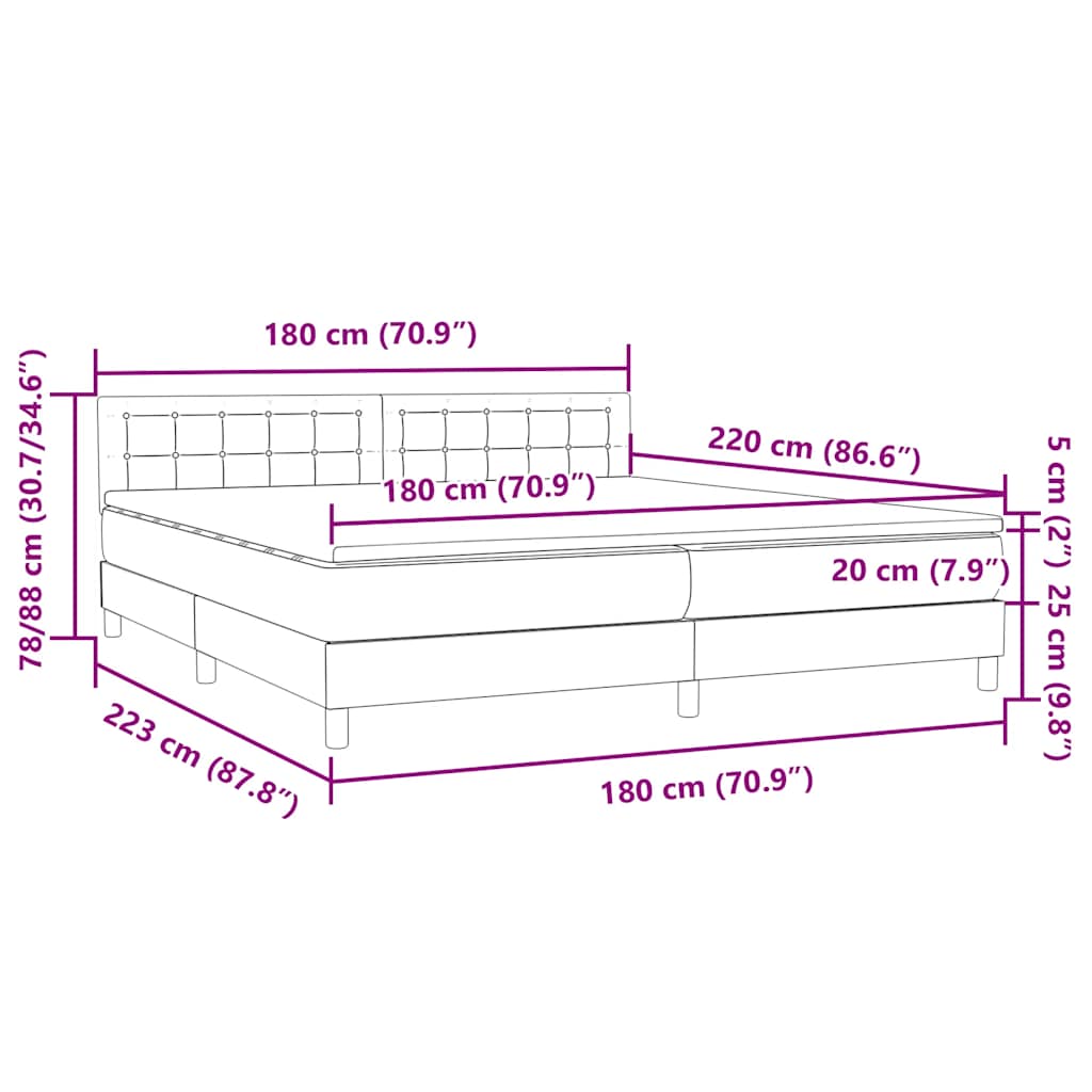 Box Spring krevet s madracem i LED tamno zeleni 180x220 cm baršun