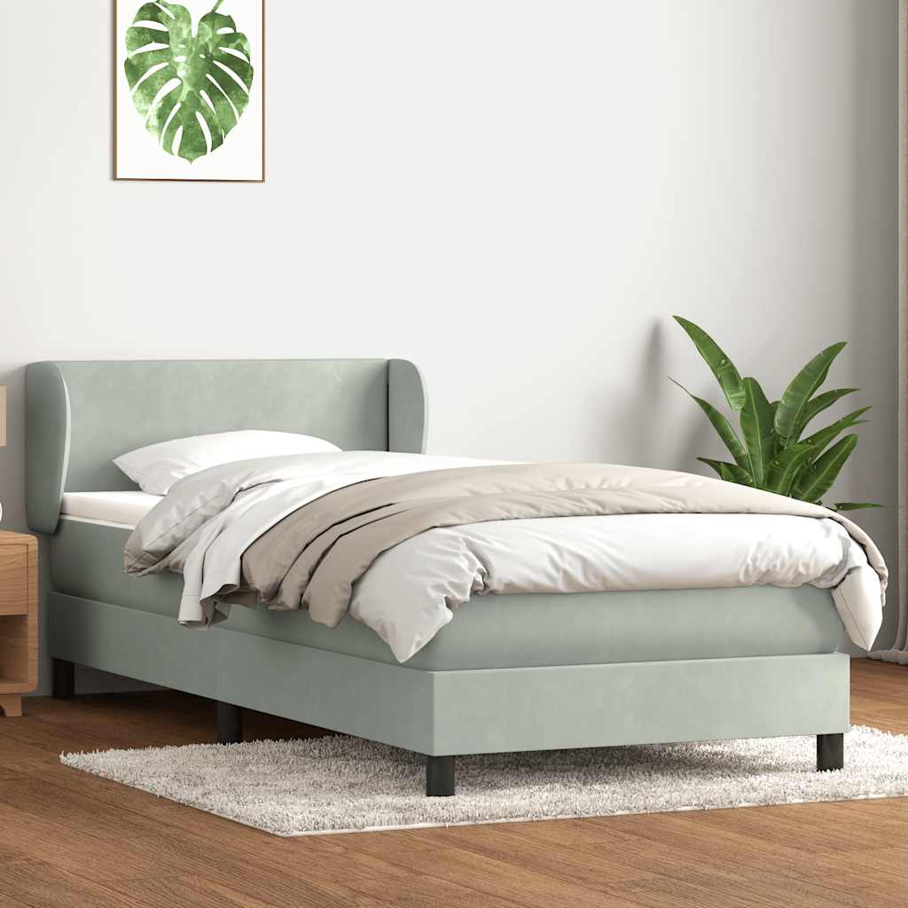 Box Spring krevet s madracem svijetlo sivi 90x220 cm baršun