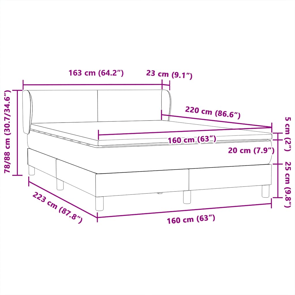 Krevet s oprugama i madracem svjetlosivi 160x220 cm baršunasti
