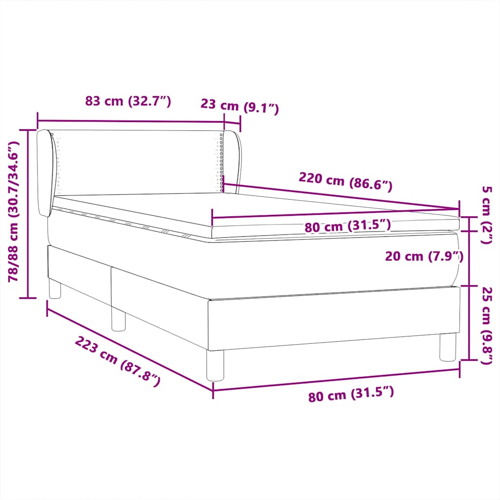 Box Spring krevet s madracem svijetlo sivi 80x220 cm samt