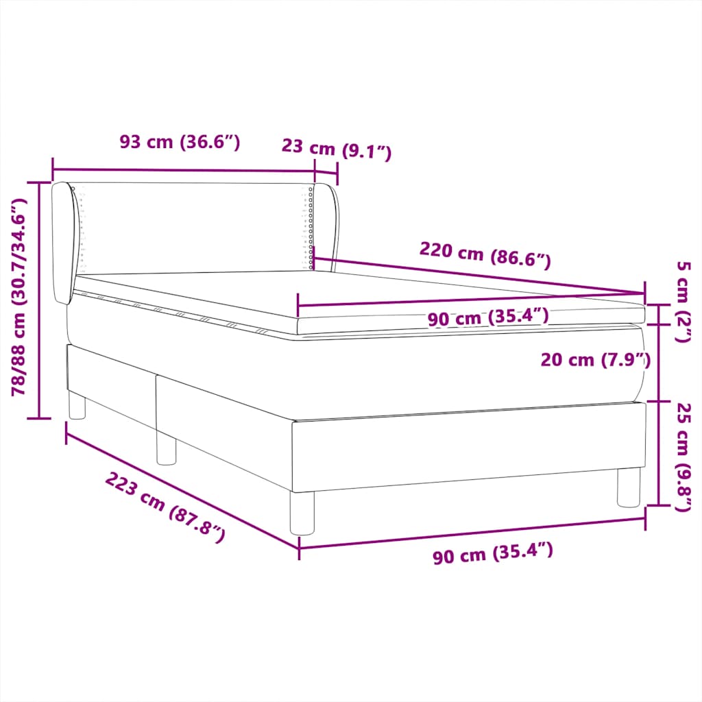 Box spring krevet s madracem tamnosivi 90x220 cm baršunasti