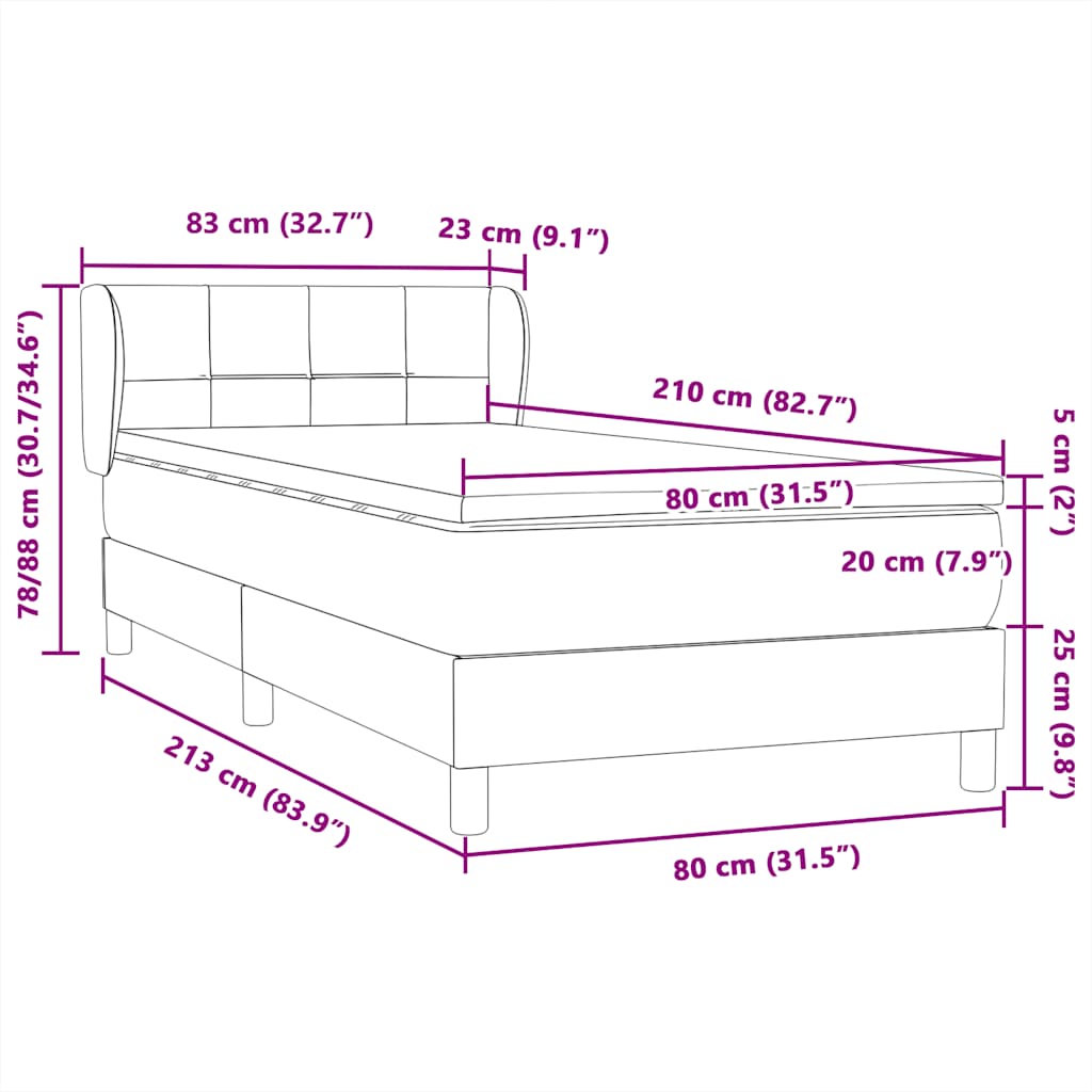 Box Spring krevet s madracem svijetlo sivi 80x210 cm baršun