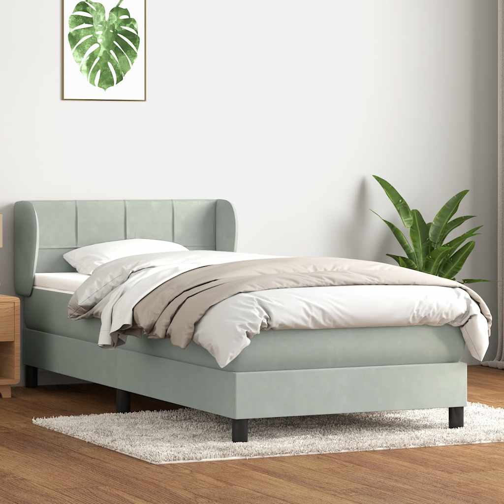 Box Spring krevet s madracem svijetlo sivi 90x210 cm baršun