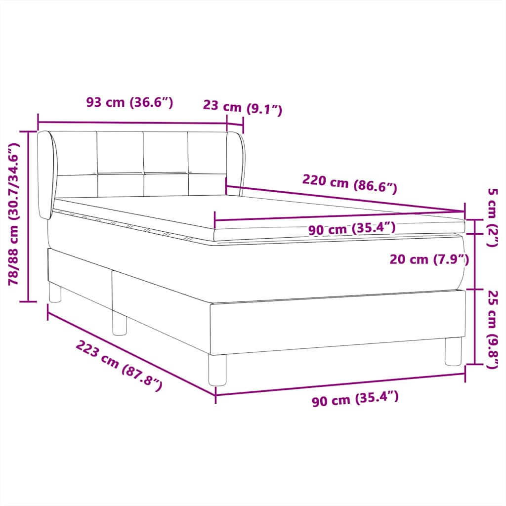 Box spring krevet s madracem tamnosivi 90x220 cm baršunasti