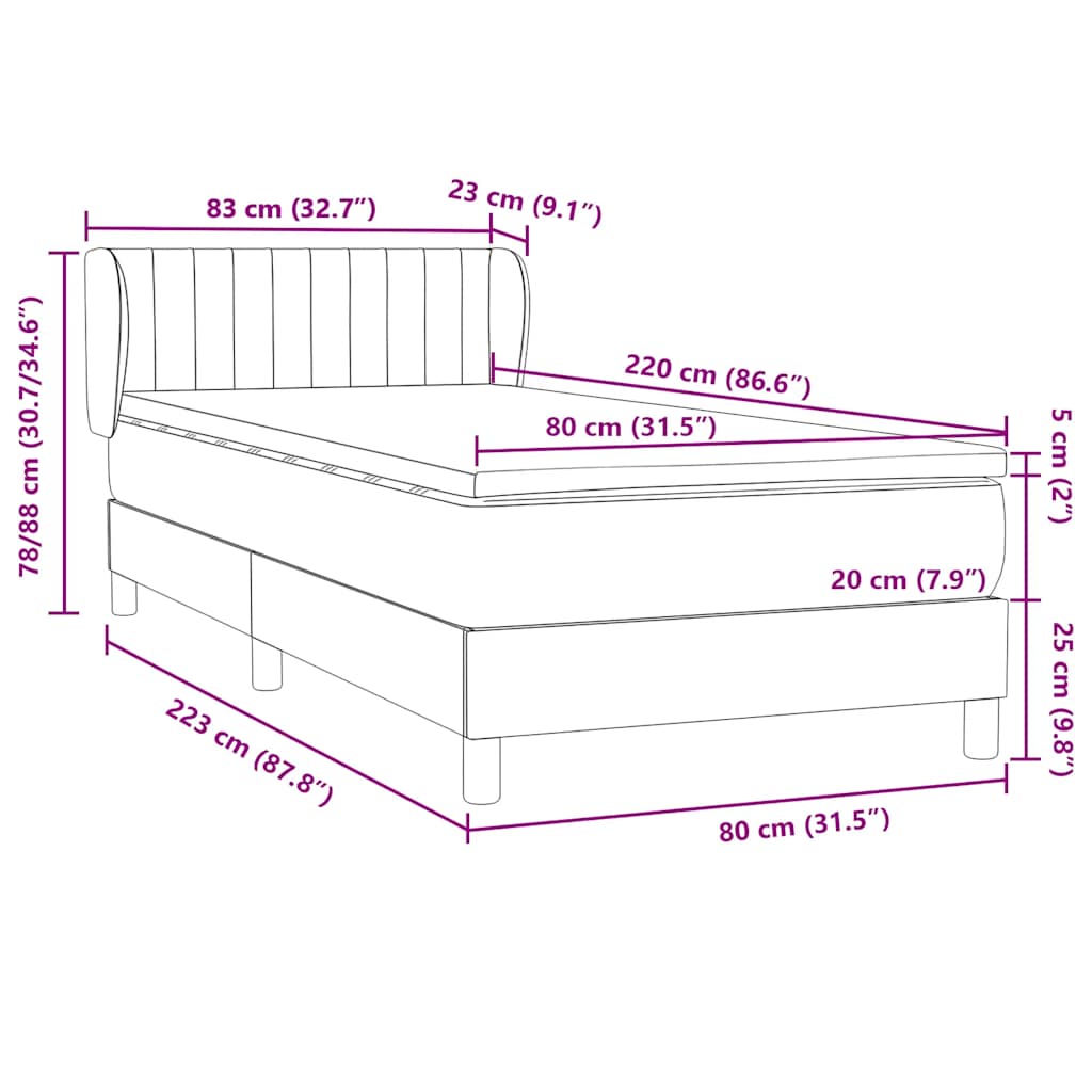 Box spring krevet s madracem tamnoplavi 80x220 cm baršunasti