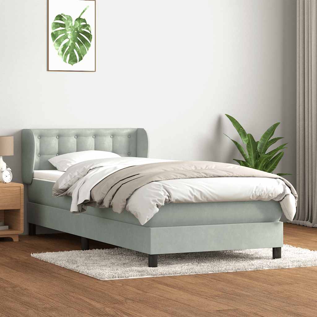 Box Spring krevet s madracem svijetlo sivi 90x210 cm baršun