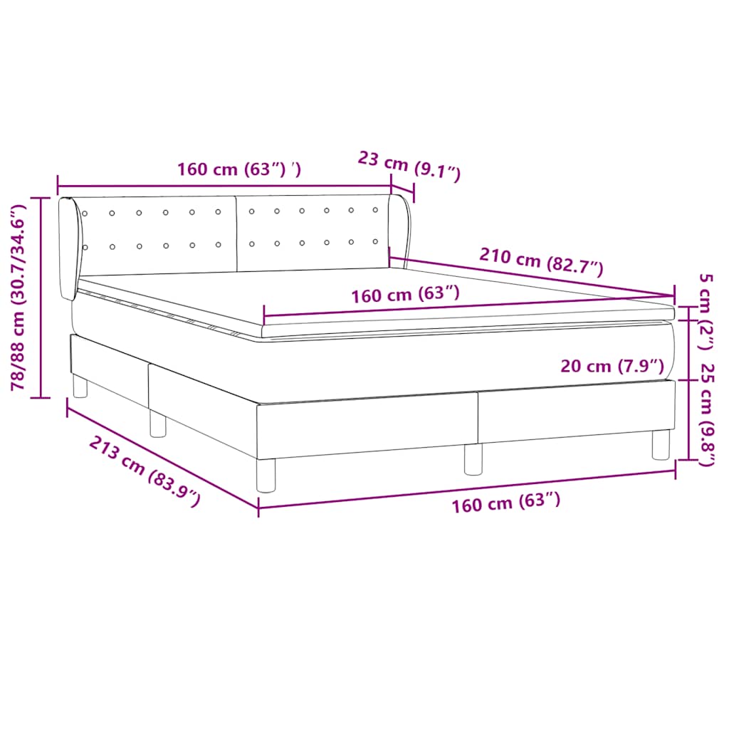 Box spring krevet s madracem crni 160x210 cm baršunasti