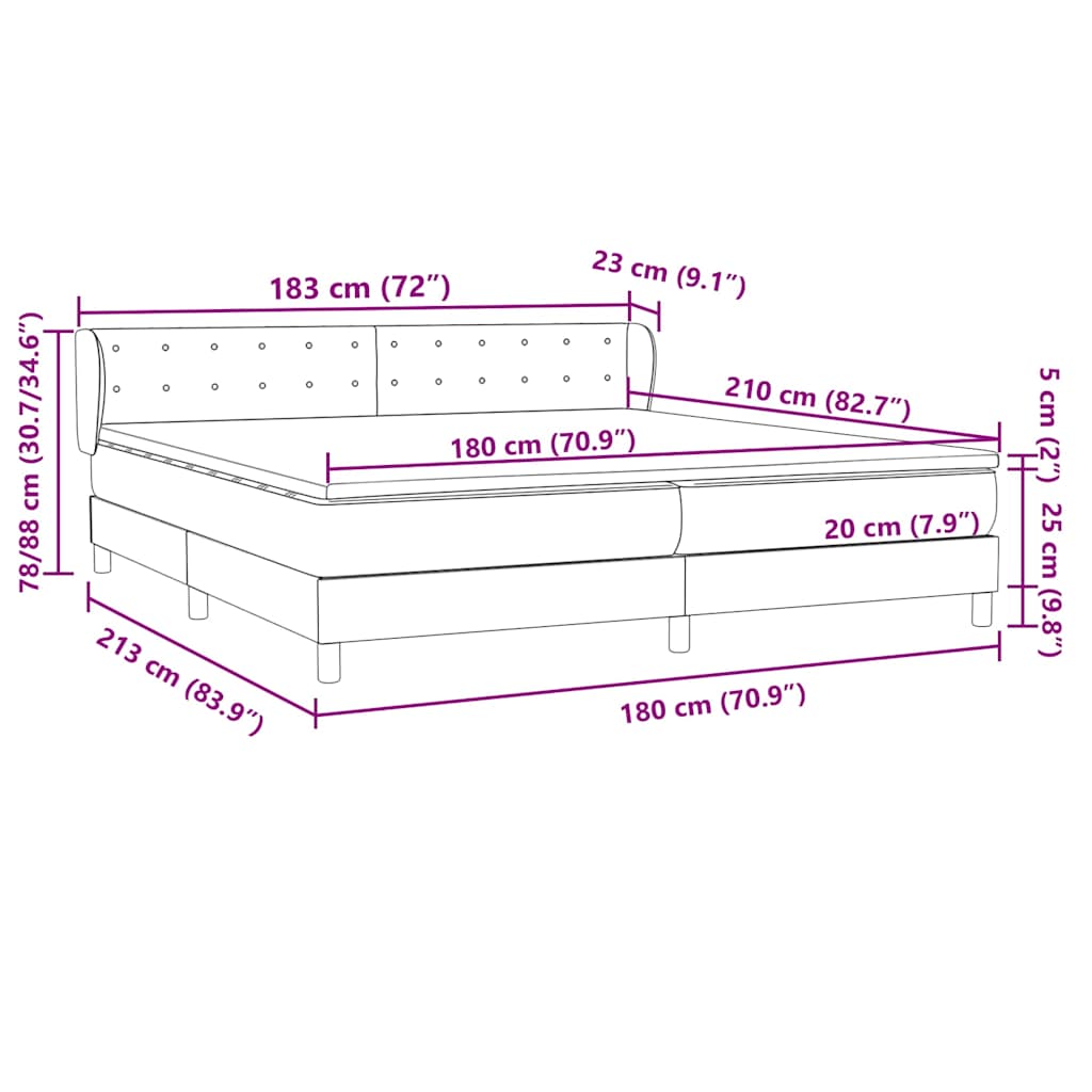 Box Spring krevet s madracima tamno sivi 180x210 cm baršun