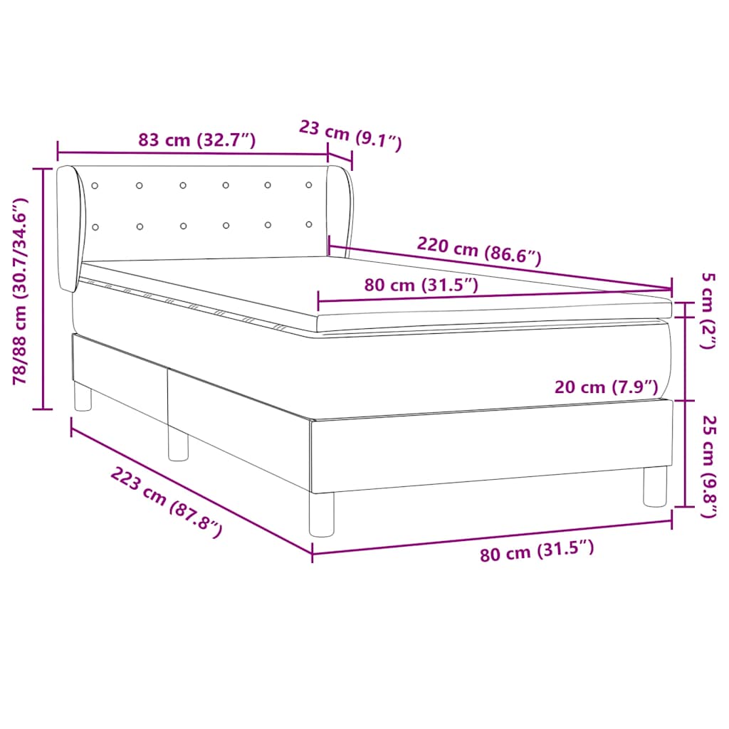 Box spring krevet s madracem tamnoplavi 80x220 cm baršunasti