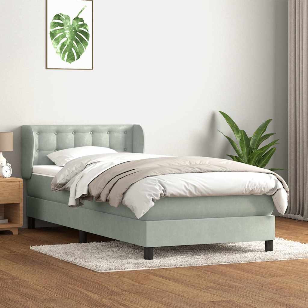 Box Spring krevet s madracem svijetlo sivi 90x220 cm baršun