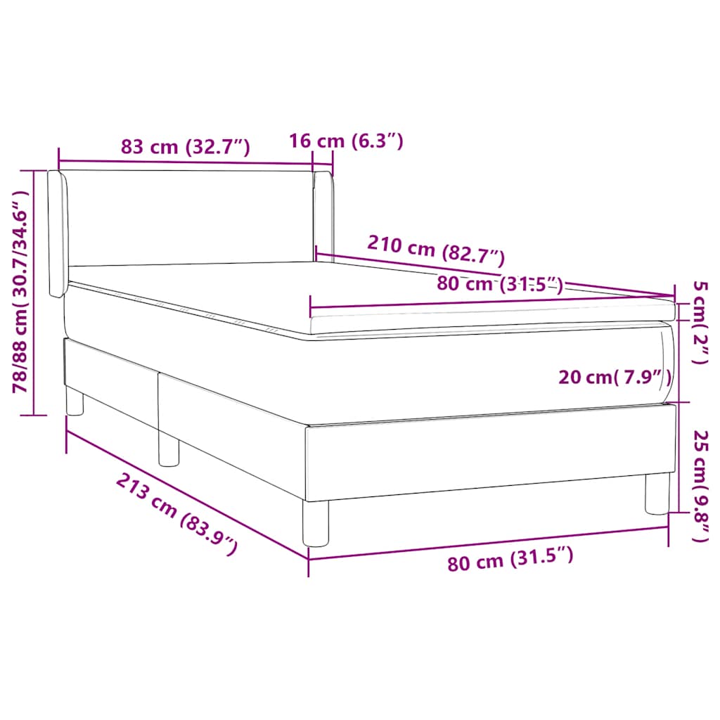 Box Spring krevet s madracem svijetlo sivi 80x210 cm baršun