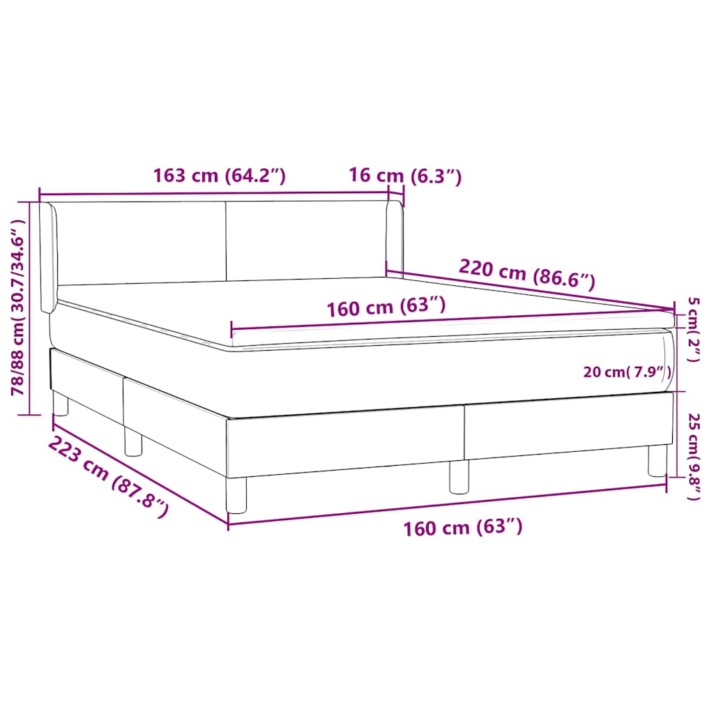 Krevet s oprugama i madracem svjetlosivi 160x220 cm baršunasti