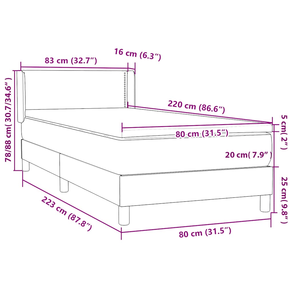 Box spring krevet s madracem crni 80 x 220 cm baršunasti