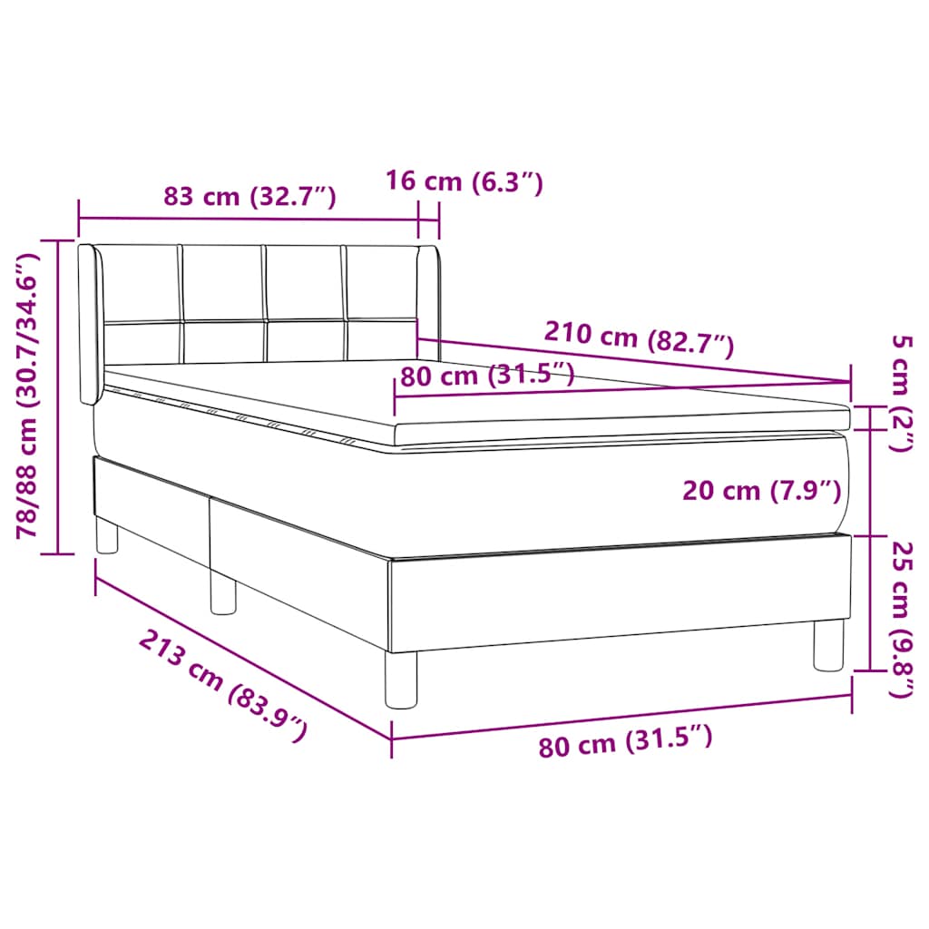 Box Spring krevet s madracem svijetlo sivi 80x210 cm baršun