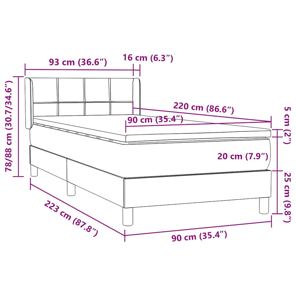 Box spring krevet s madracem tamnosivi 90x220 cm baršunasti