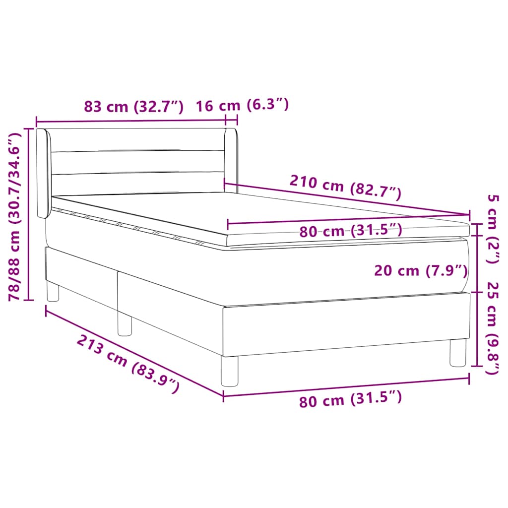 Box Spring krevet s madracem svijetlo sivi 80x210 cm baršun