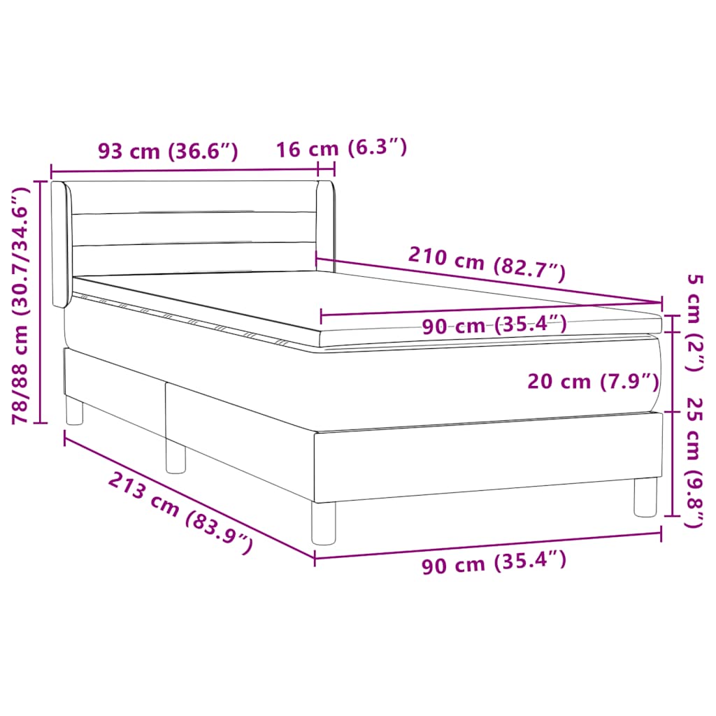Box Spring krevet s madracem svijetlo sivi 90x210 cm baršun