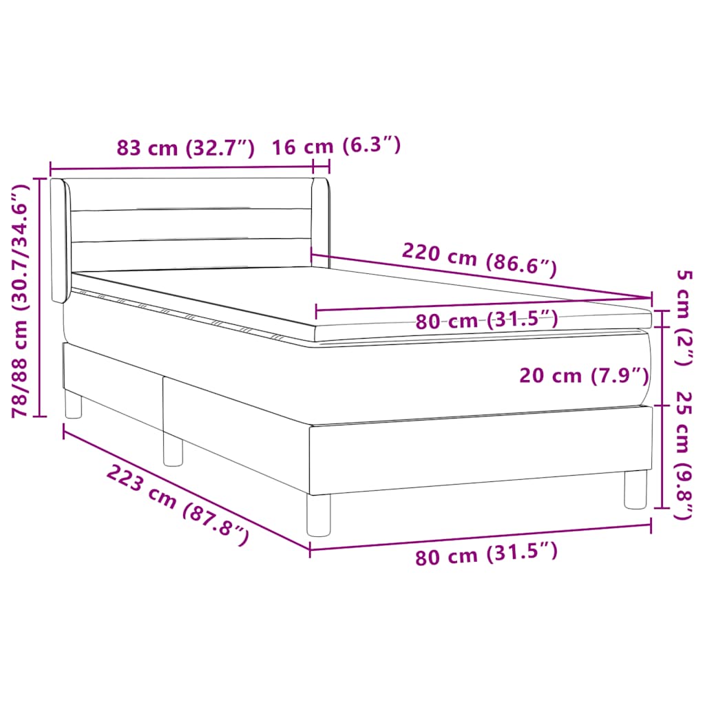 Box spring krevet s madracem crni 80 x 220 cm baršunasti