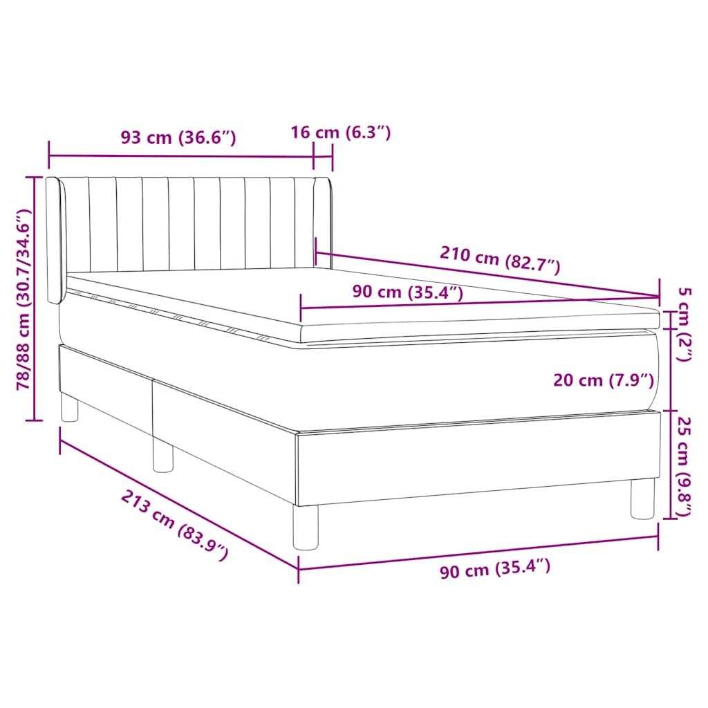 Box spring krevet s madracem crni 90x210 cm baršunasti