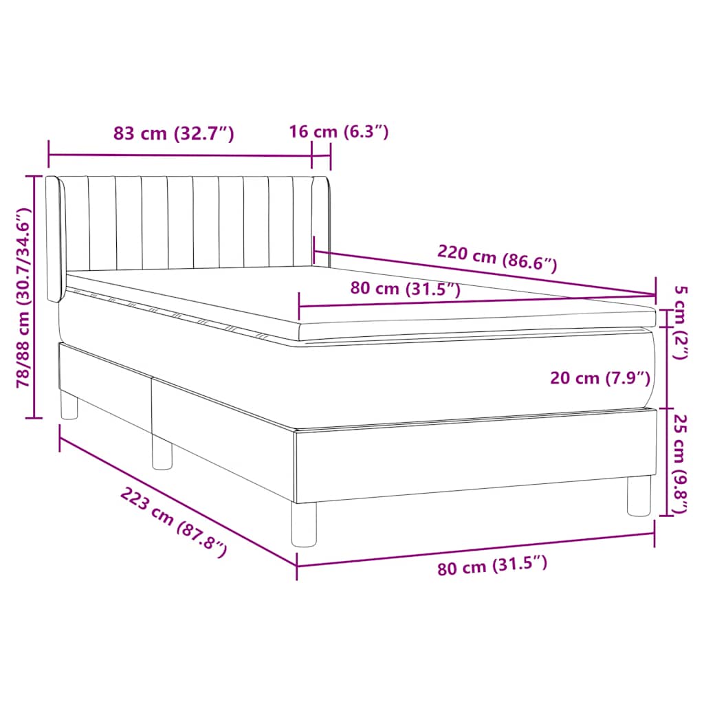 Box spring krevet s madracem ružičasti 80 x 220 cm baršunasti