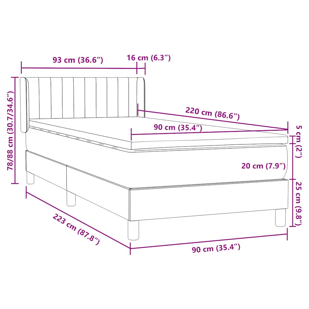 Box spring krevet s madracem ružičasti 90x220 cm baršunasti